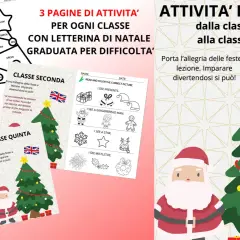 Attività di inglese per ogni classe, dalla prima alla quinta, con schede a tema natale. Imparare divertendosi è possibile!