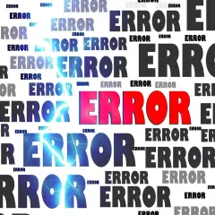 Un collage di parole "ERROR" in varie dimensioni, colori e stili, alcune con effetti di fulmini, che simboleggiano problemi tecnici.