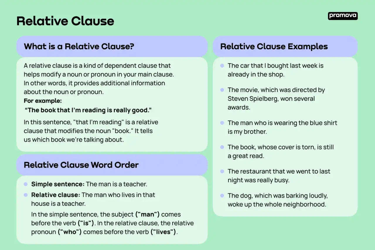 Spiegazione delle relative clauses con esempi: 